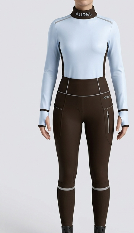 AUREL Canter — Ice Blue top and Dark Brown breeches on model
